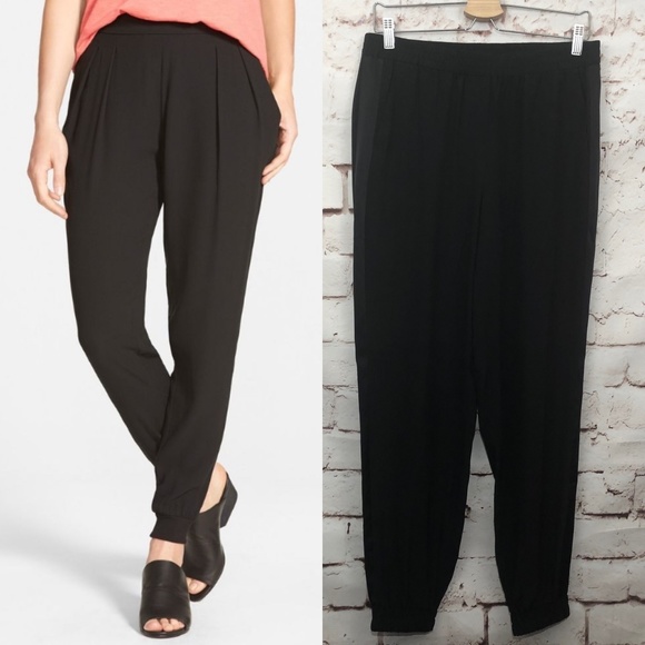 Eileen Fisher Pants - Eileen Fisher Black Stripe Silk Jogger Pants